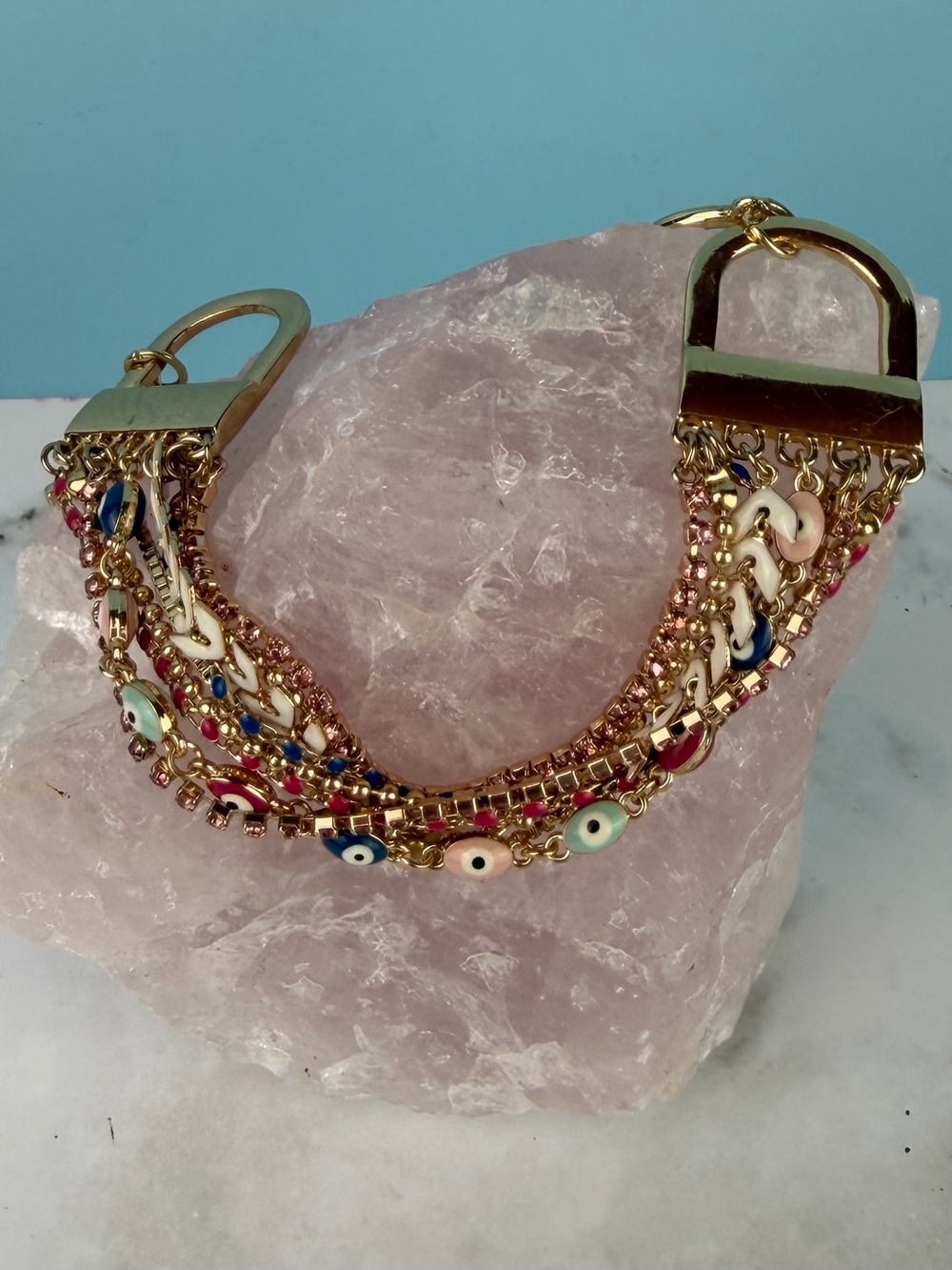 BCBGeneration Gold-Tone Multi-Strand Evil Eye Cuff Bracelet Rhinestone & Chevron